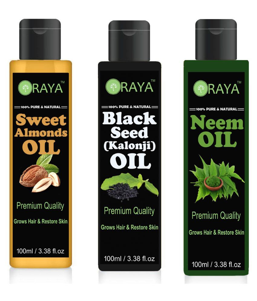     			ORAYA 100% Pure & Natural Almond Oil & Kalonji Oil & Neem Hair Oil 300 ml Pack of 3