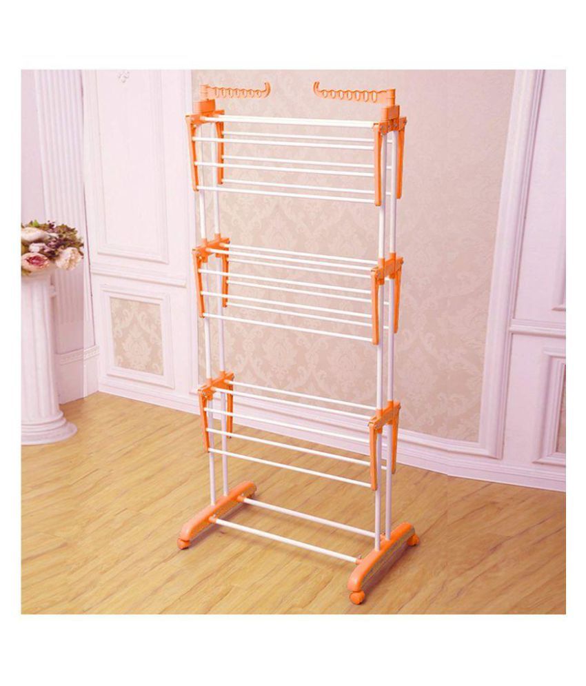     			TNC MS 2 POLL 3 TIER Carbon Steel, Plastic Floor Cloth Dryer Stand  (Orange)