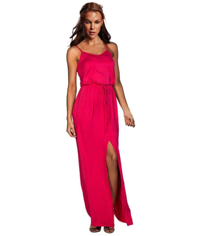 Cloe Valentine Polyester Pink Side Slit Dress - Buy Cloe Valentine ...