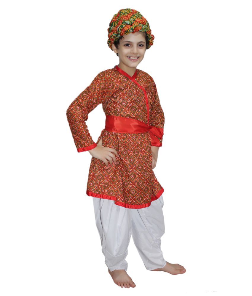     			Kaku Fancy Dresses Indian State Rajasthani Folk Dance Costume for Kids -Red, 7-8 Years, For Boys