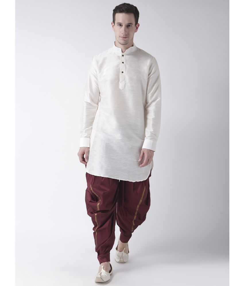     			Deyann White Silk Blend Dhoti Kurta Set