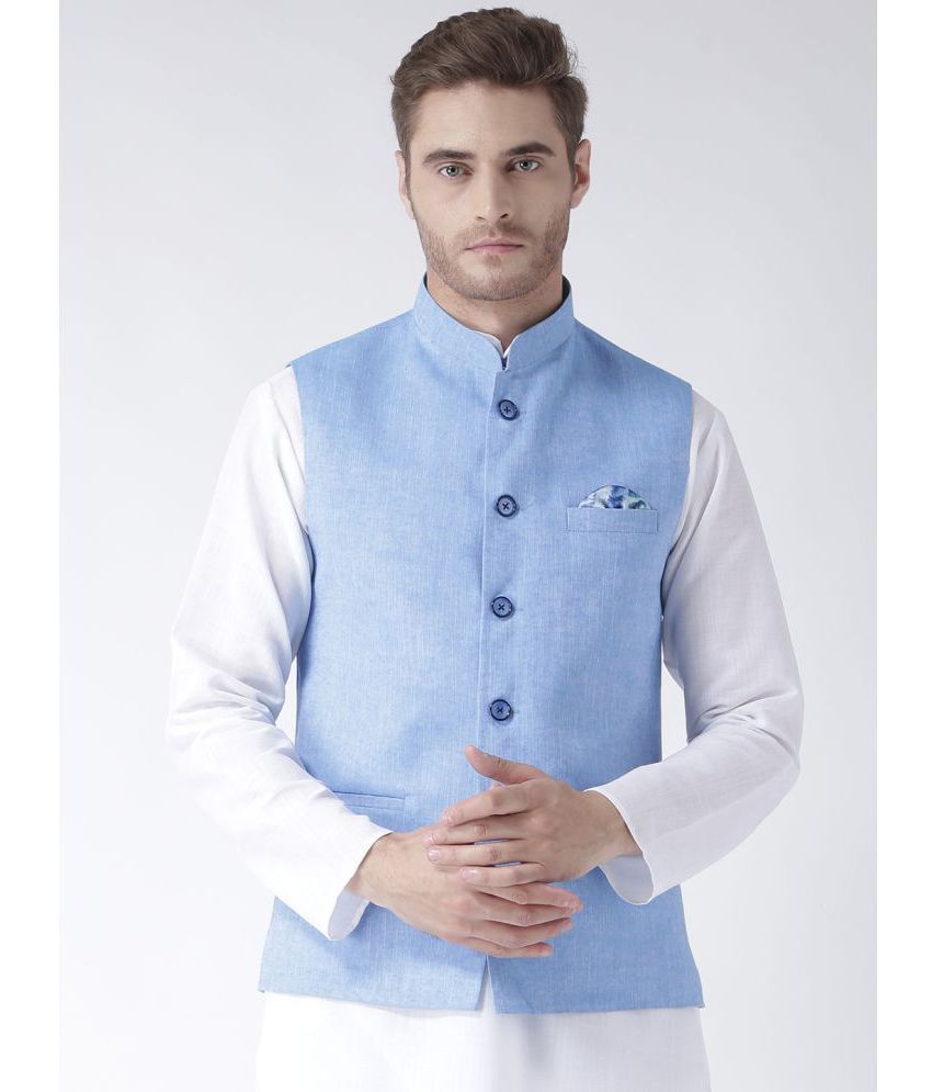     			Hangup Blue Linen Nehru Jacket