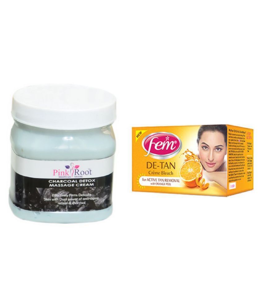 Pink Root Charcoal Cream 500ml, Fem DeTan Bleach Day Cream 500 gm Pack