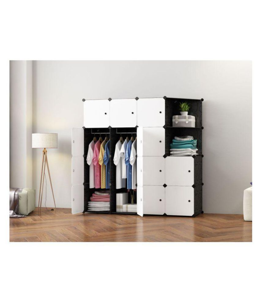 House Of Quirk Portable Closet Wardrobe Bedroom Storage Organizer With Doors 14 Cube 2 Hanger 2 Open Shelf White Closet