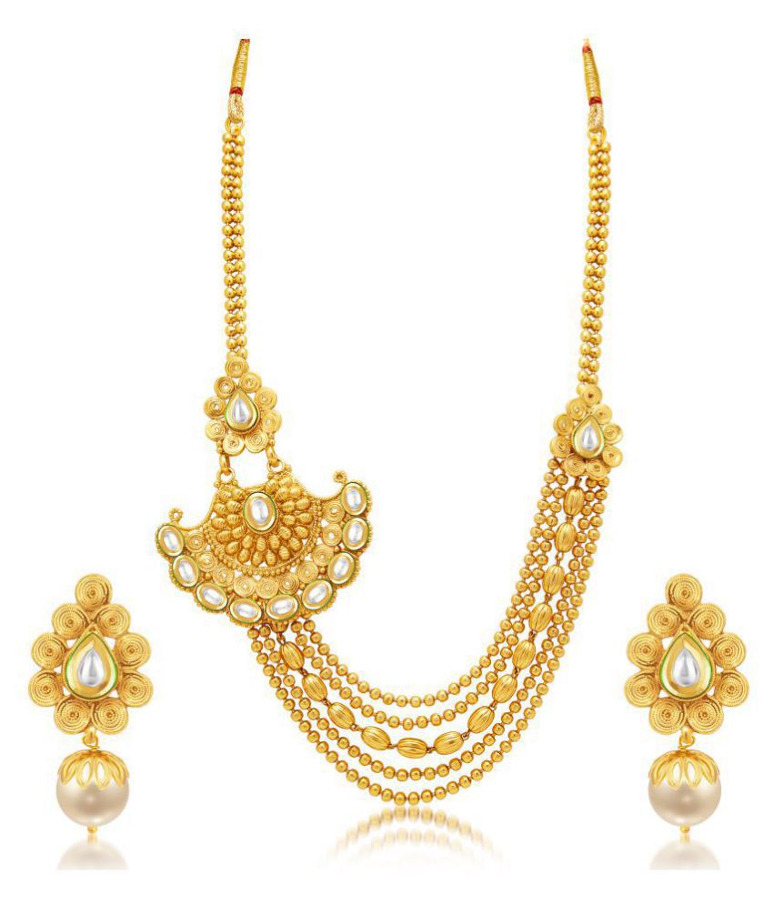     			Sukkhi Alloy Golden Long Haram Contemporary/Fashion Gold Plated Necklaces Set
