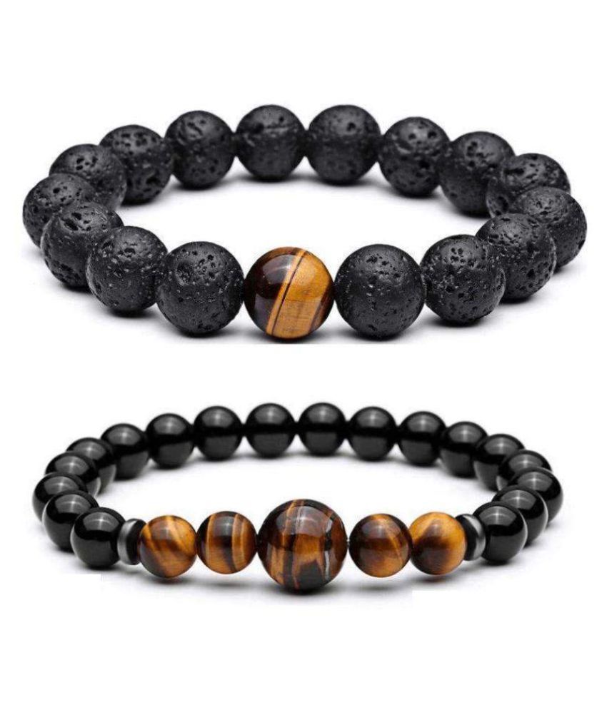 8 Mm Couple Bracelet Of Tiger Eye And Lava Aaa Quality For Long Distance Realationship For 7030