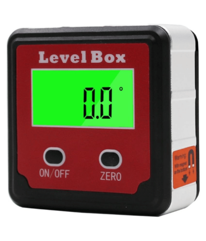 Red LCD Magnetic Digital Inclinometer / Angle Gauge – 4x90° Range, Compact Level Box