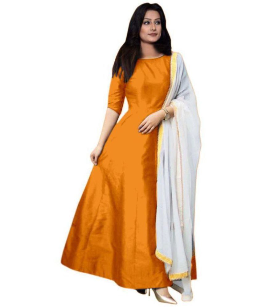Limbudi creation Yellow and Orange Taffeta Anarkali Gown Semi-Stitched Suit  - Buy Limbudi creation Yellow and Orange Taffeta Anarkali Gown  Semi-Stitched Suit Online at Best Prices in India on Snapdeal