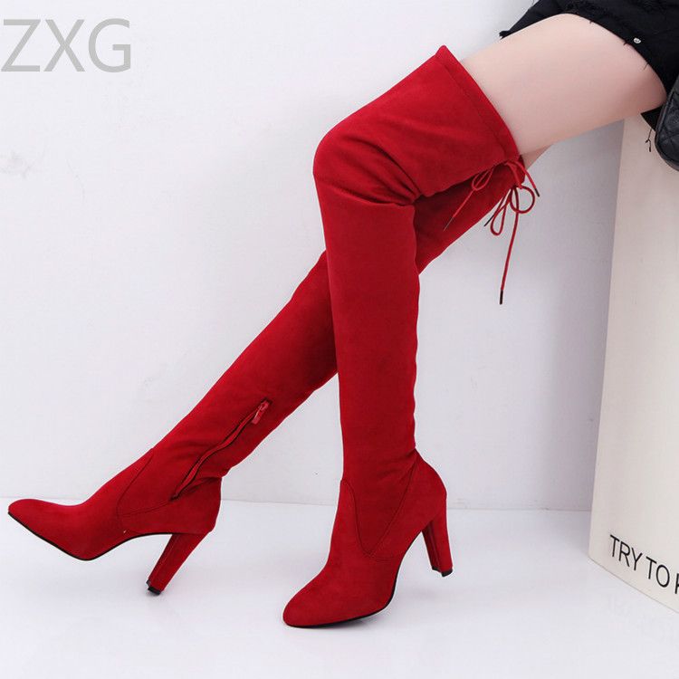 knee length red boots