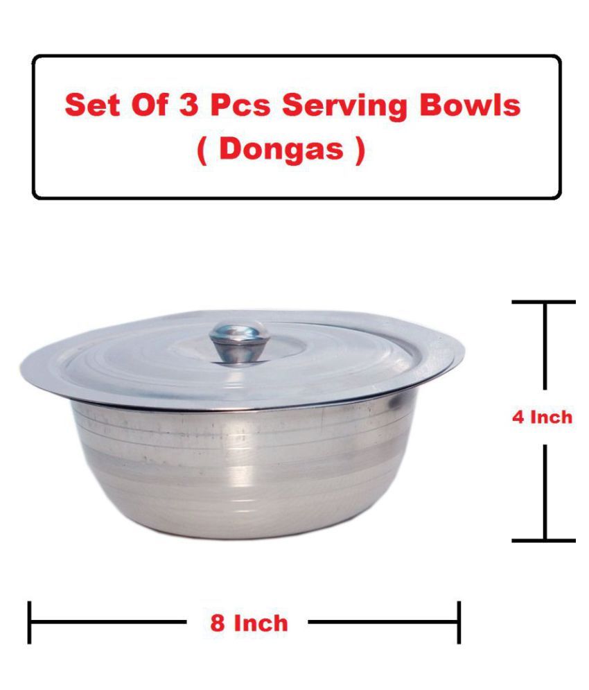 A H Stainless Steel Set Of 3 Pcs Serving Bowls With Lid Dongas For 
