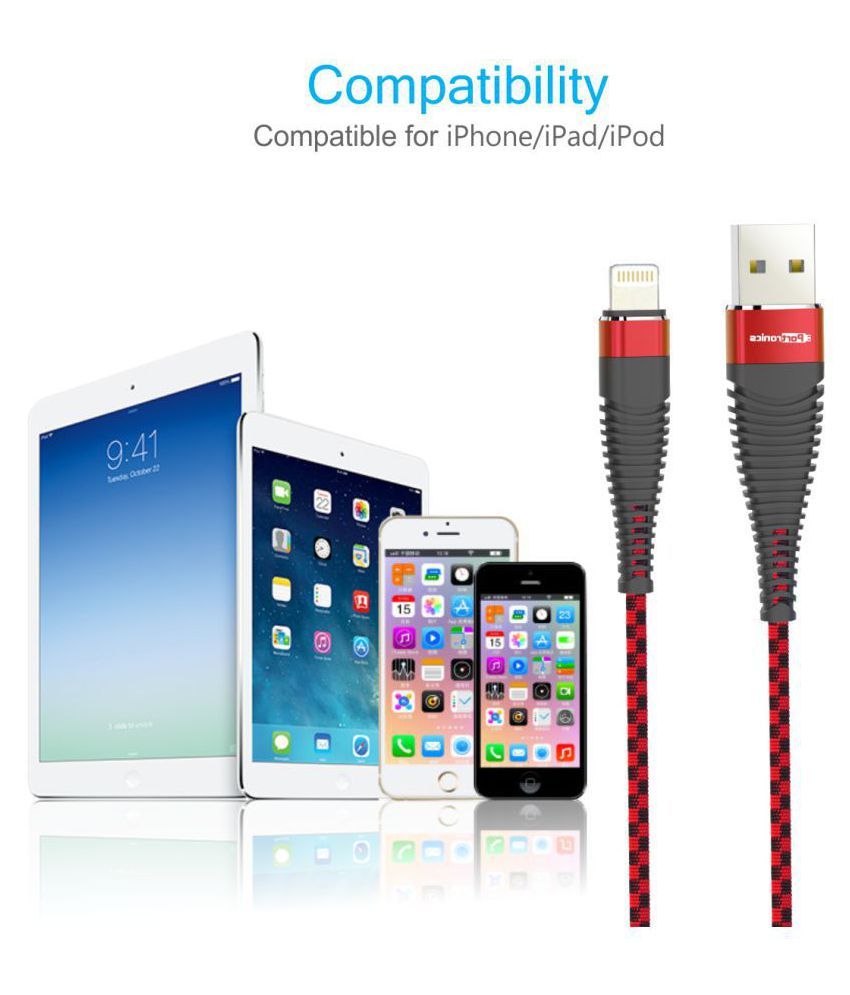Portronics Lightning Cable Red 1.2 Meter All Cables Online at Low