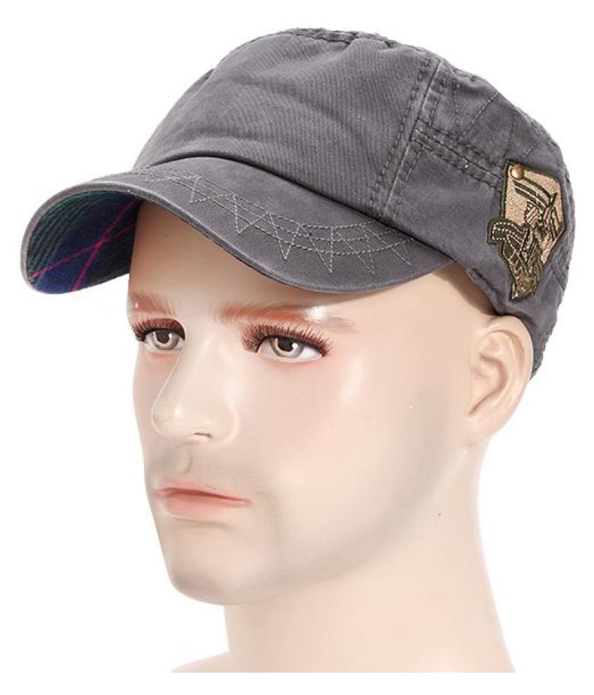Mens Cotton Embroidered Logo Flat Top Hats Outdoor Casual Military Exercise Visor Baseball Caps