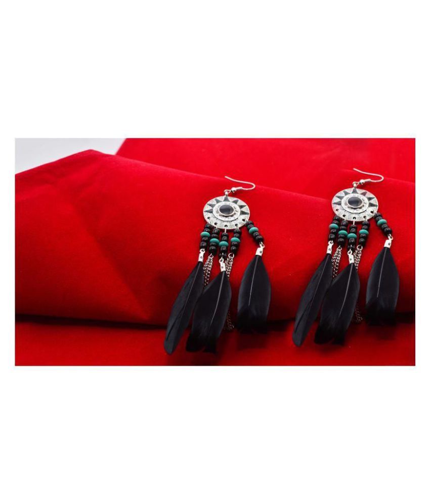 Stylish Black Feather Tassel Drop Earrings - Buy Stylish Black Feather 