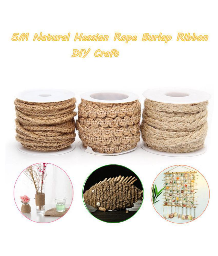 5M Natural Hessian Jute Twine Rope Burlap Ribbon Craft Vintage Wedding Party RS 