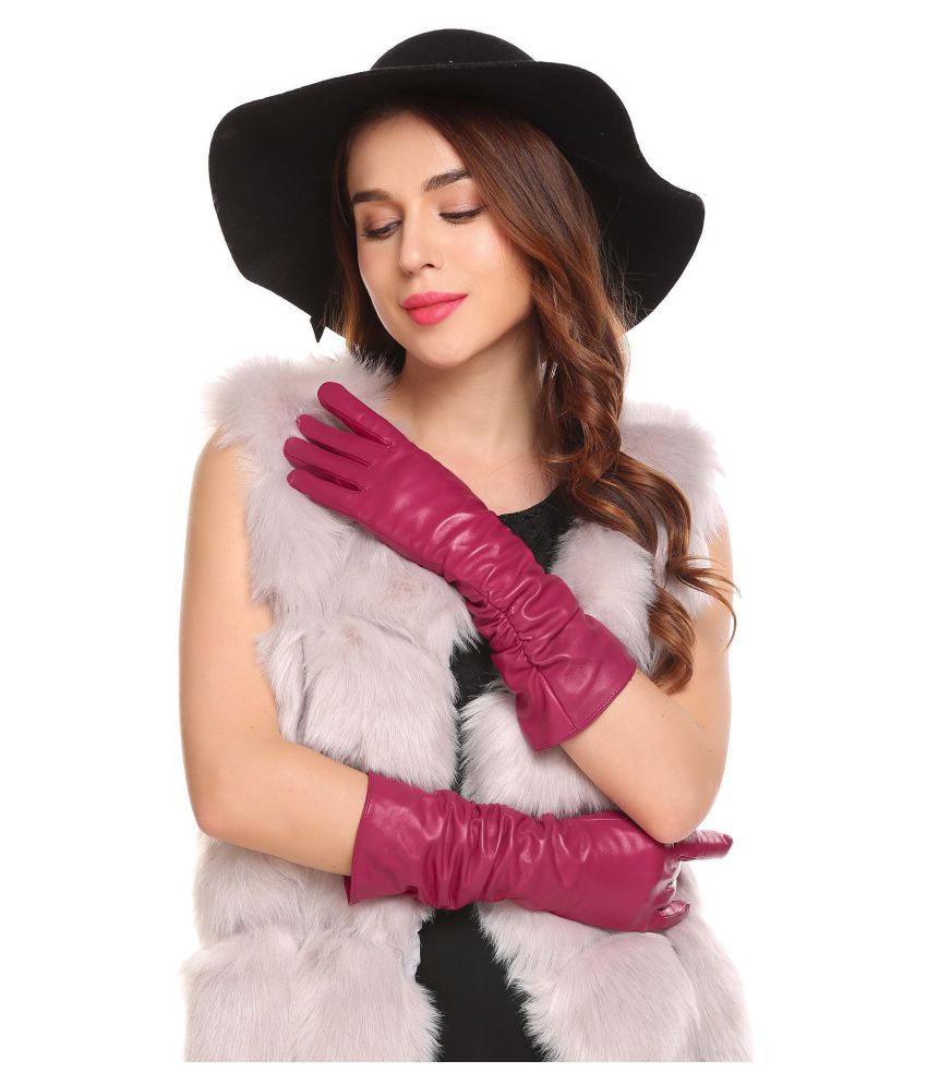 New Women Leather Gloves Winter Warm Simple Solid Cashmere Wool Blend Lined Long Gloves Buy