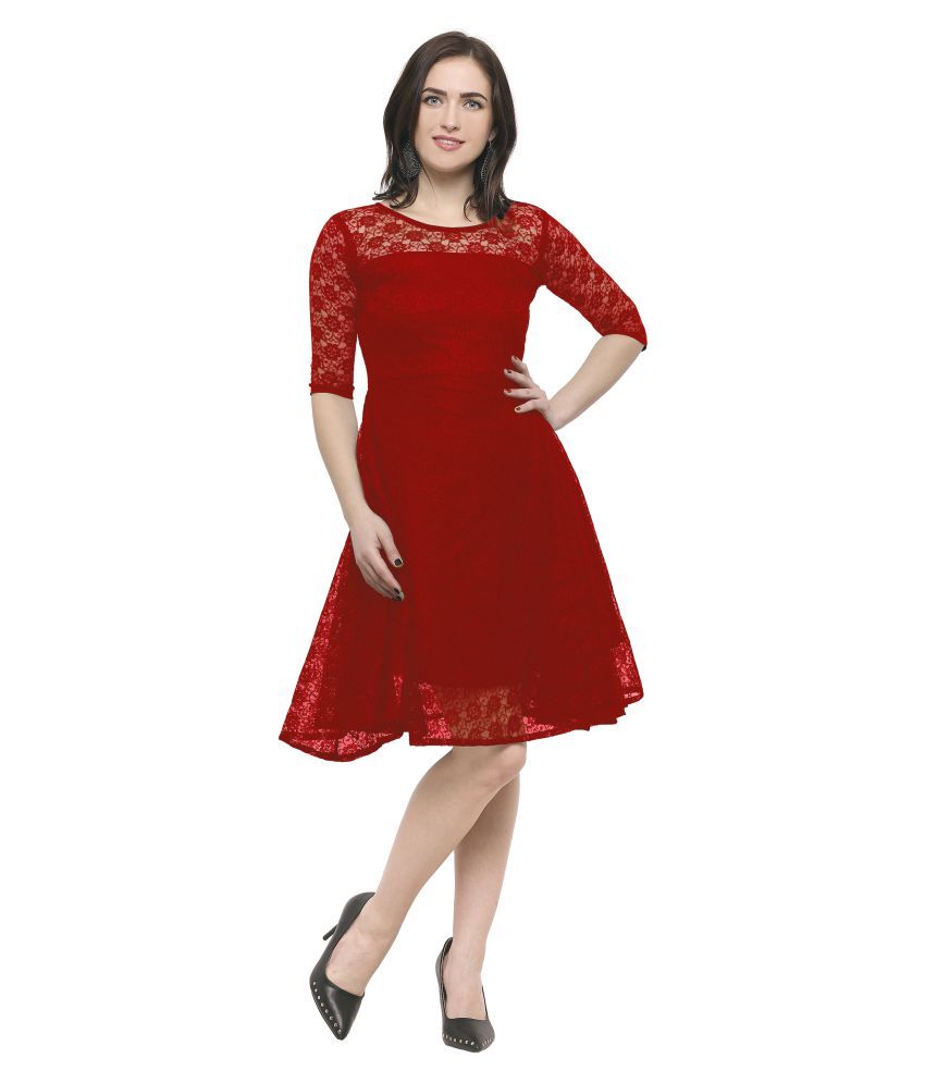 Q Linekart Net Red A Line Dress Buy Q Linekart Net Red A Line Dress Online At Best Prices In India On Snapdeal