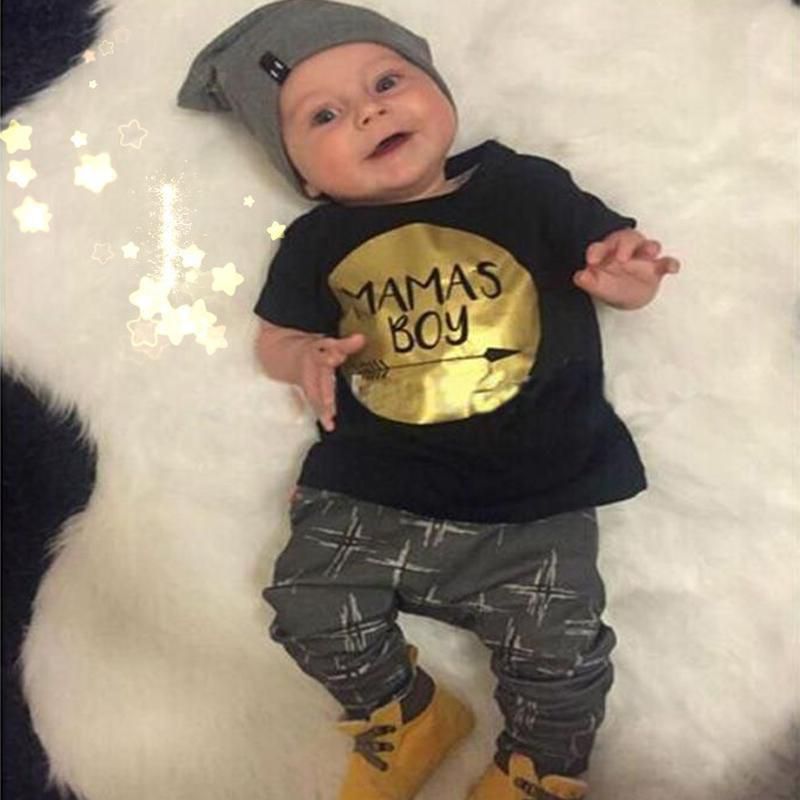 2Pcs Newborn Infant Baby MAMAS Boy Clothes Set Toddler Boy T-shirt Tops+Pants