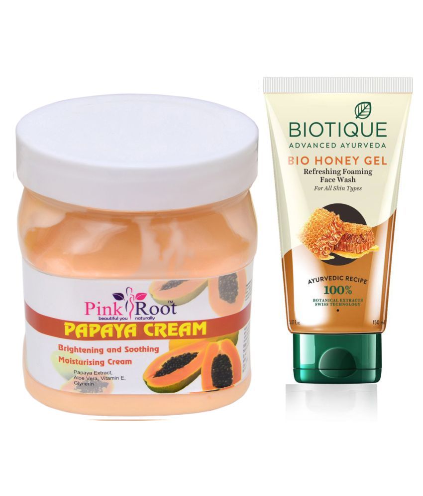Pink Root Papaya Cream 500g, Biotique Honey Face Wash 100 ml Pack of 2