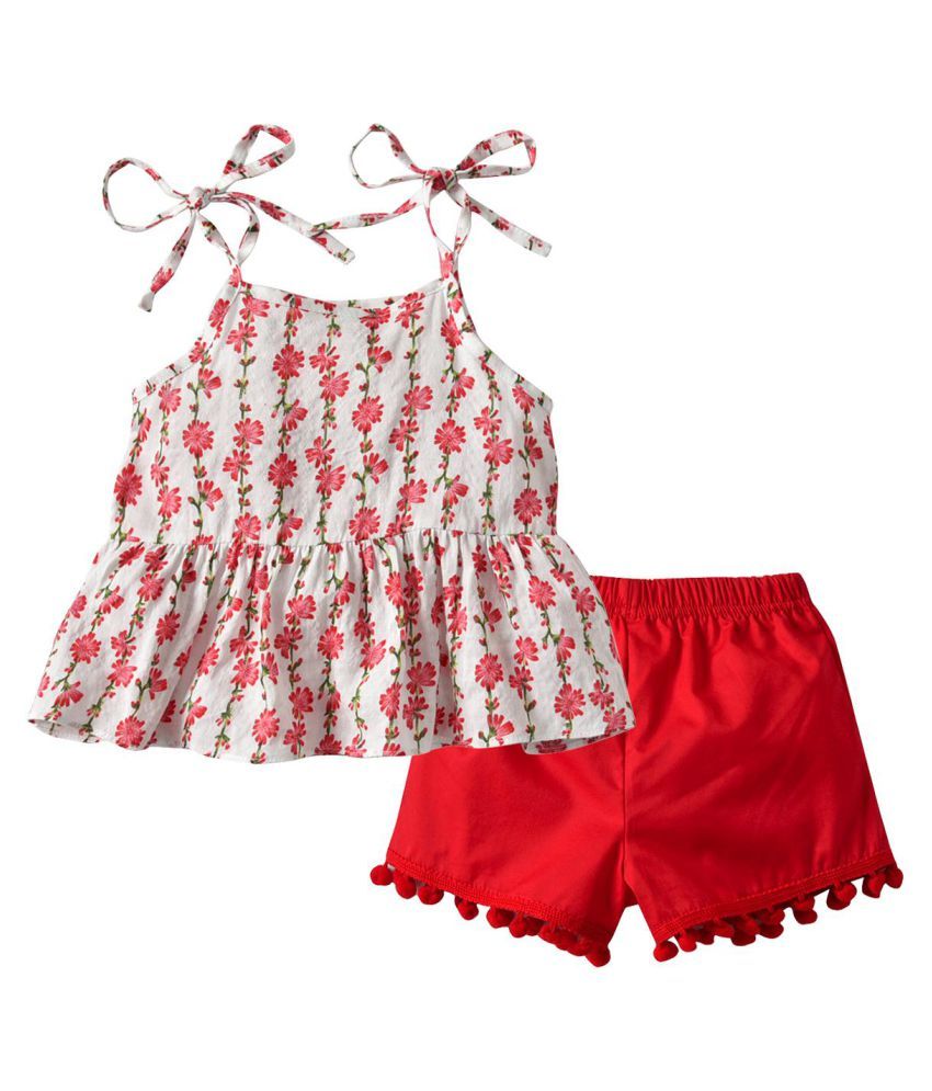 Floral Toddler Girls Summer Clothes Sets( Sleeveless Tops + Short Pants