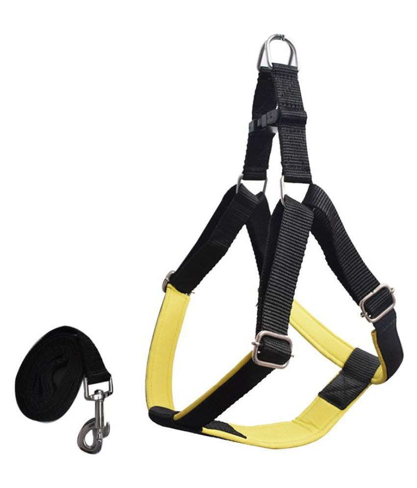     			Pawzone Durable and Adjustable Yellow Body Harness with Leash for Dogs 1 inch