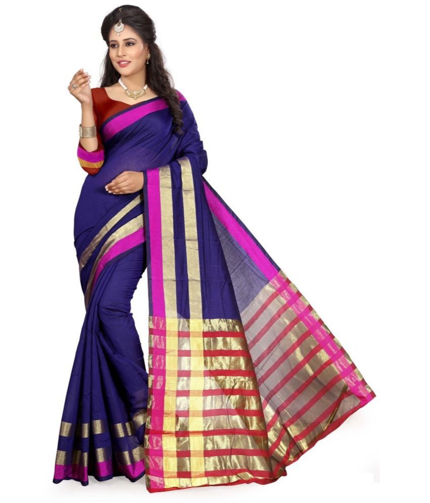 Dhyana Creation Blue and Beige Cotton Silk Saree - Buy Dhyana Creation ...