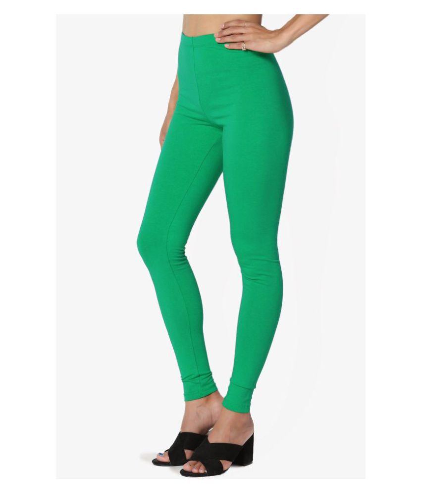 COOQUE PURE COTTON BLEND ANKLE LENGTH SUPER SOFT KELLY GREEN LEGGING ...