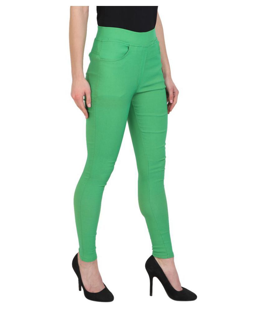 Sat Garments Cotton Lycra Jeggings Green Buy Sat Garments Cotton Lycra Jeggings Green 