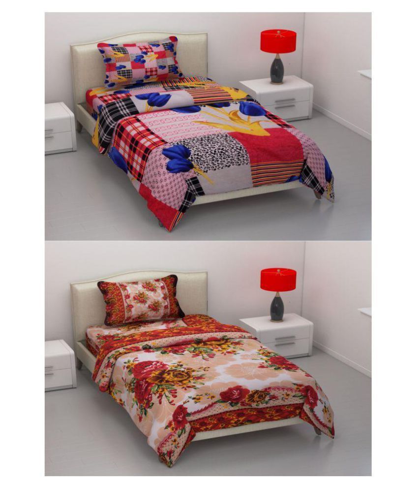 Indian GSM Handloom Microfibre 2 Single Bedsheets with 2 Pillow Covers