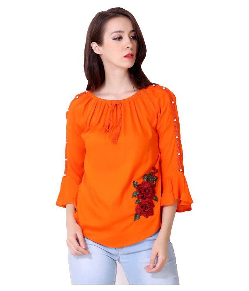 Shiof Rayon Peasant Tops - Orange - Buy Shiof Rayon Peasant Tops ...