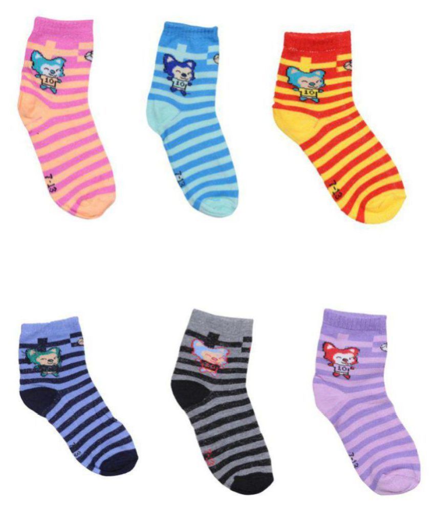 Tahiro Multicolour Cotton Striped Ankle Length Socks For Kids Pack Of 6