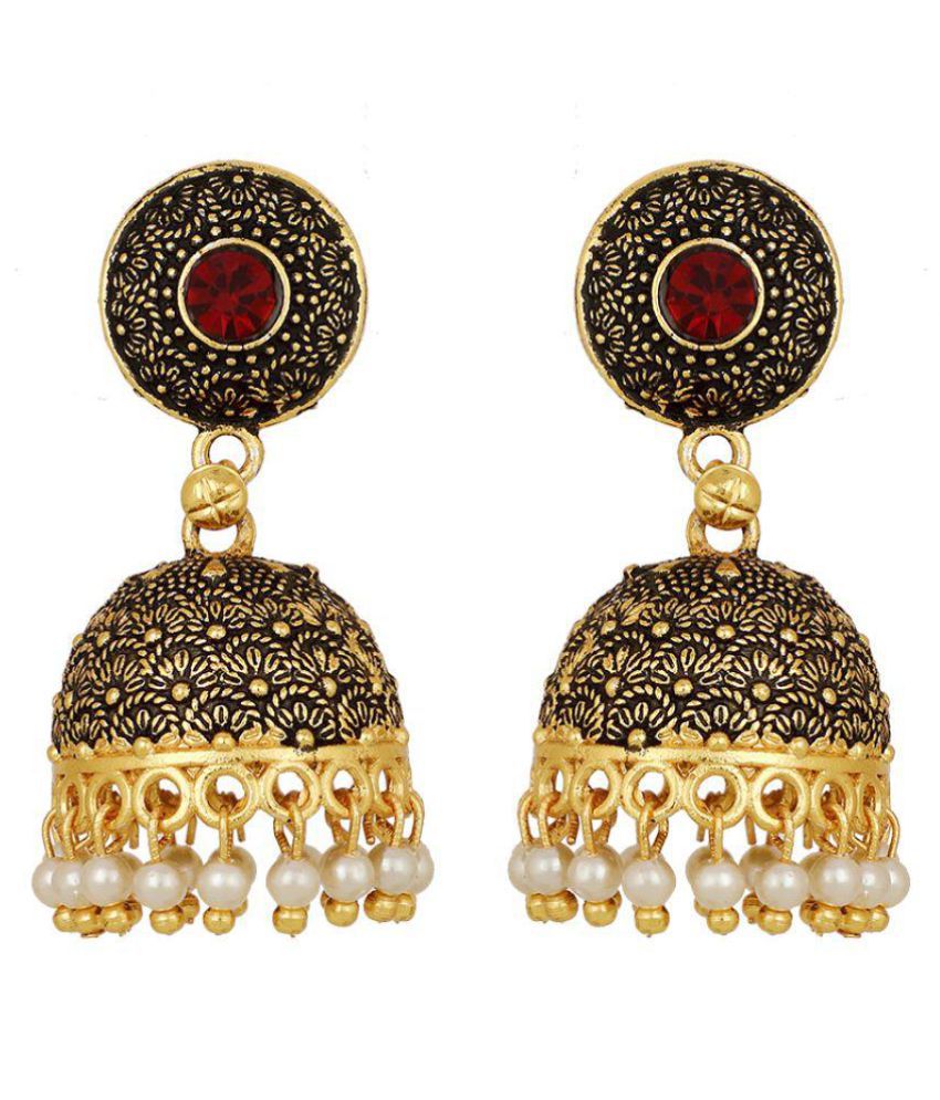     			Piah Stylish Antique Boho Vintage Oxidised Gold Statement Pearl Drop Jhumka Jhumki Earrings