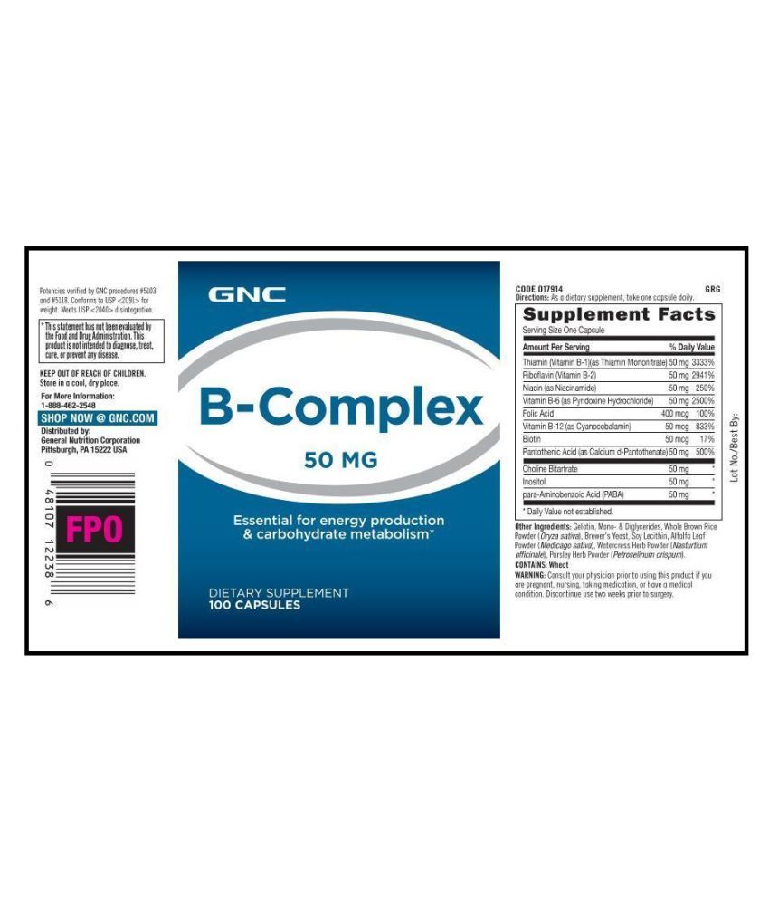 GNC B-Complex 50 Mg 100 No.s Vitamins Capsule: Buy GNC B-Complex 50 Mg ...