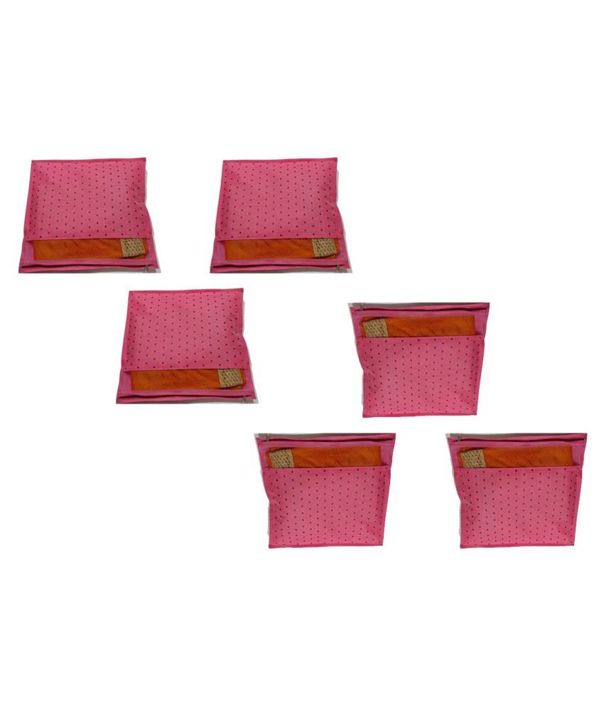     			PrettyKrafts Saree Cover Set of 6 Polka dots with Top transparent window_Pink