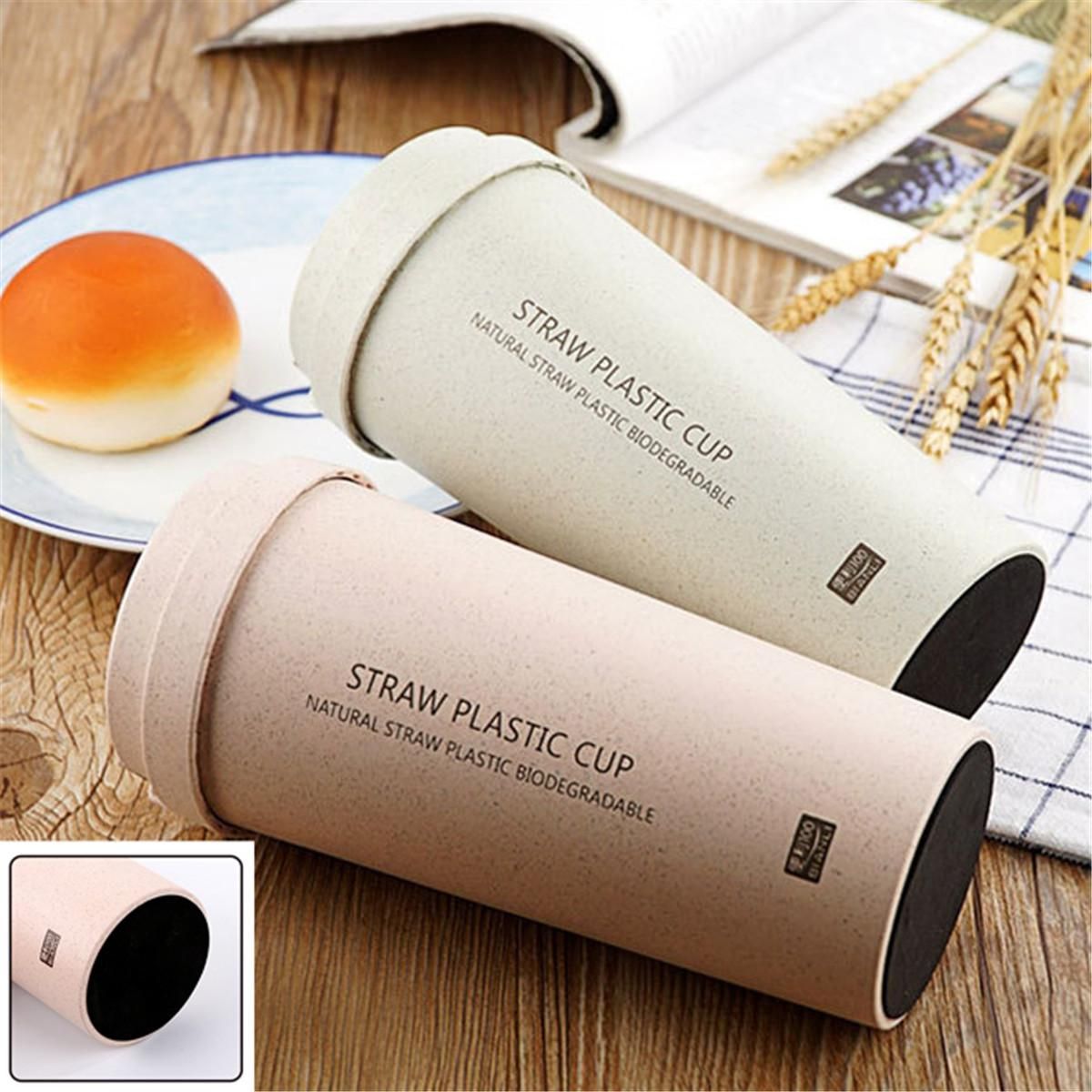 Wheat Fiber Straw Drink Cup Dual Wall Vacuum Unbreakable Mug Eco