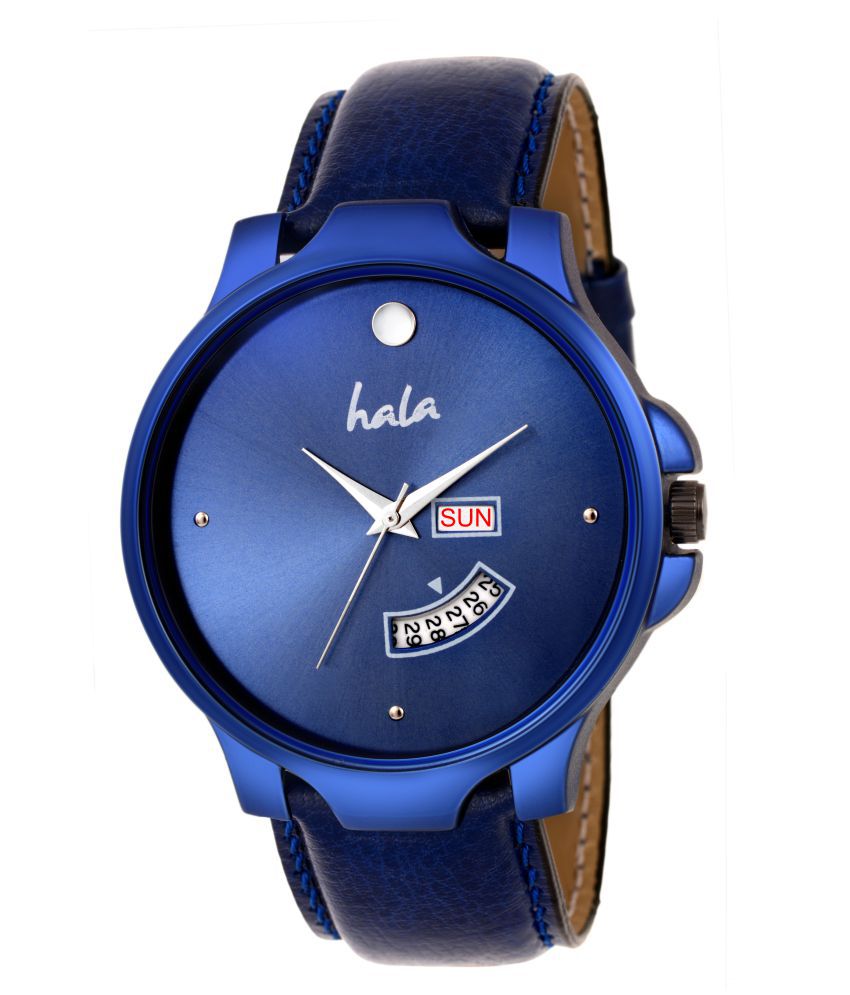 Hala 2102 New Blue Dial Day & Date Functioning Watch Leather Analog Men's Watch