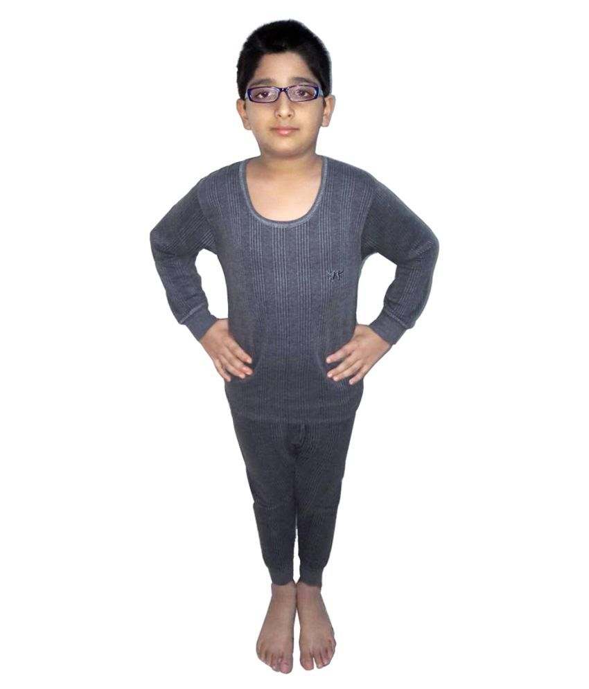     			HAP Kings Round Neck Grey Melange Winter Thermal Set of Top & Trouser   /Thermal for Boys and Girls