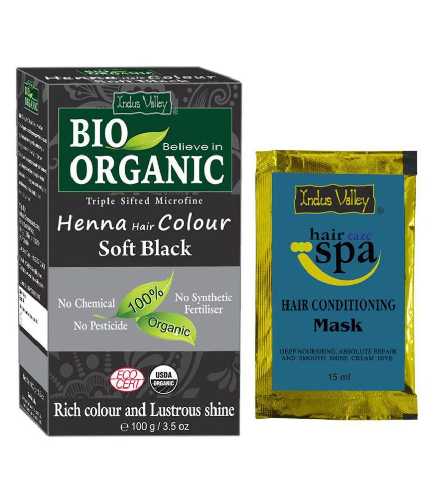 Indus Valley Bio Organic Soft Black Henna Hair Color with Hair Eaze Spa Sachet Combo Pack
