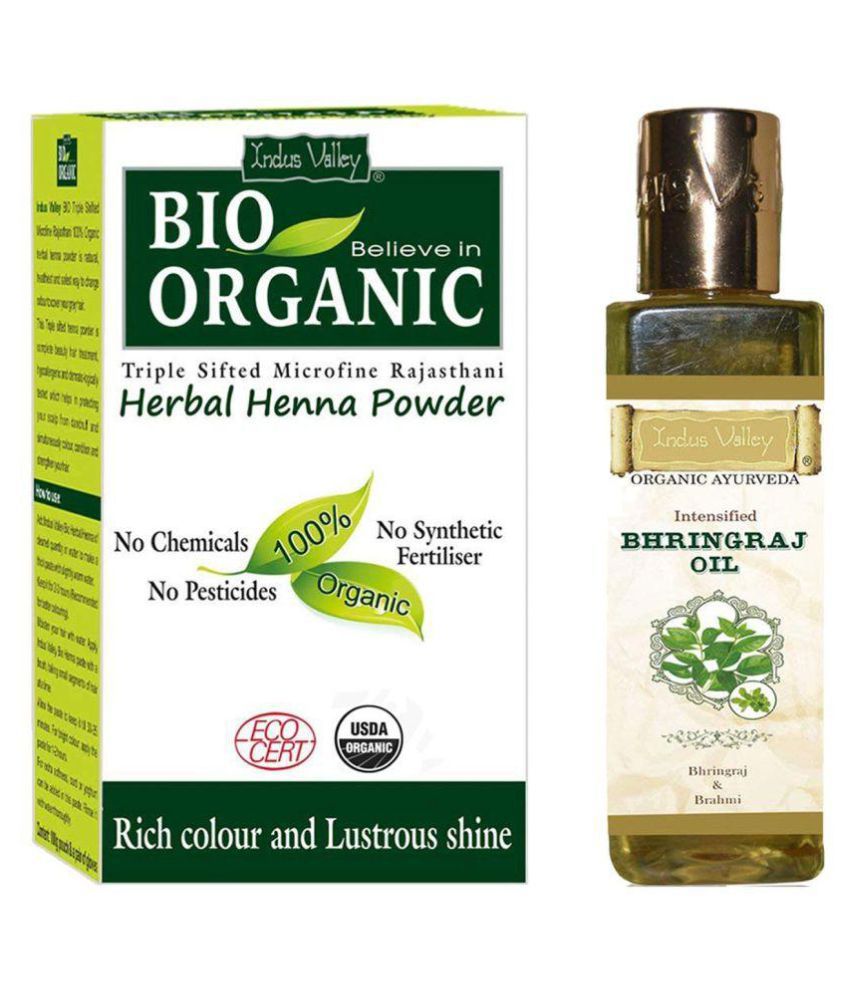     			Indus Valley Bio Organic Herbal Henna Powder with Bhringraj Oil Combo Pack