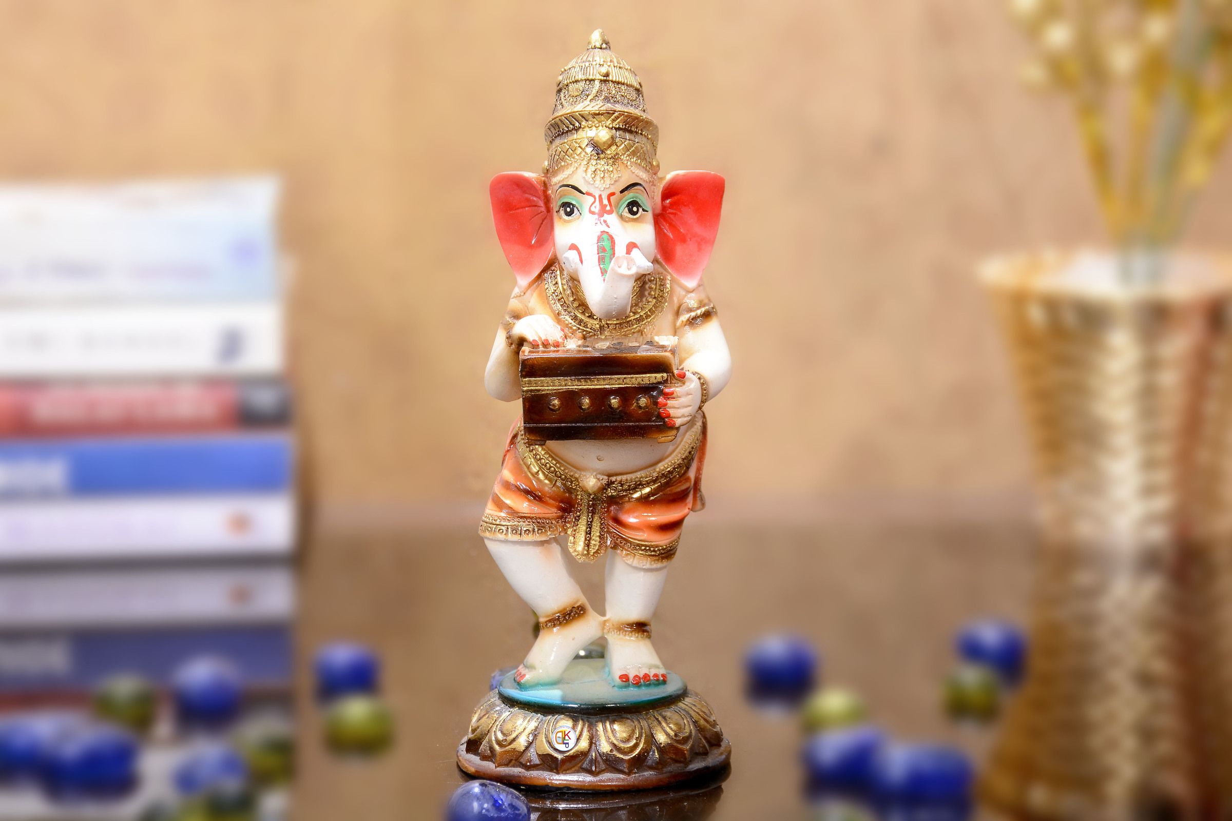Polyresin Lord Ganesha Singing & Playing Musical Instruments(Harmonium,Dholak) for Decoration