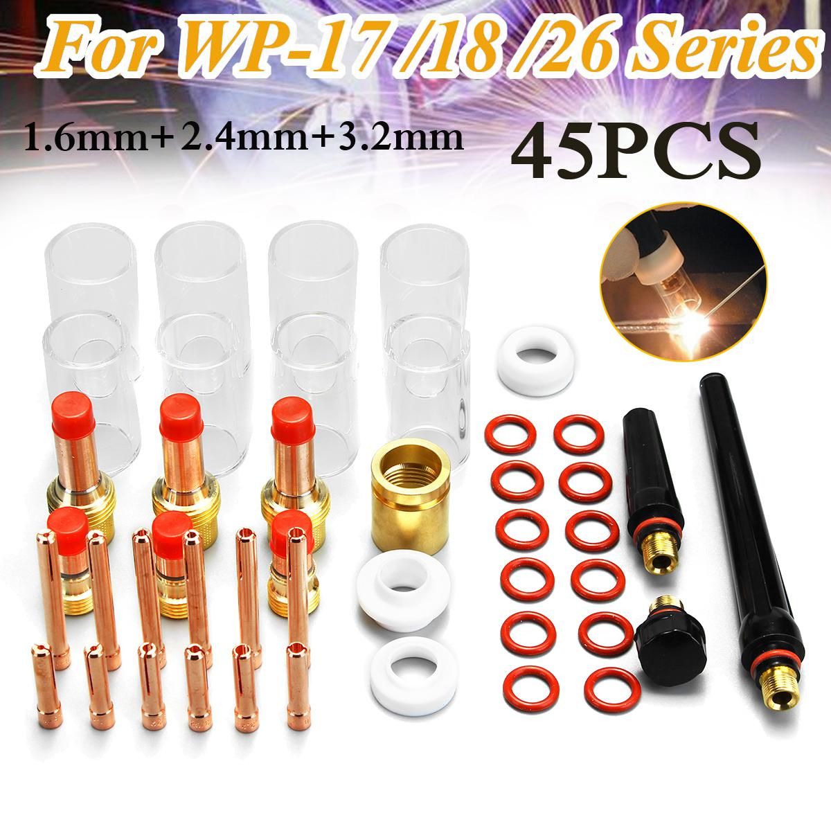 Buy 45pcs TIG Welding Torch Stubby Gas Lens Glass Nozzle Cup Kit For WP