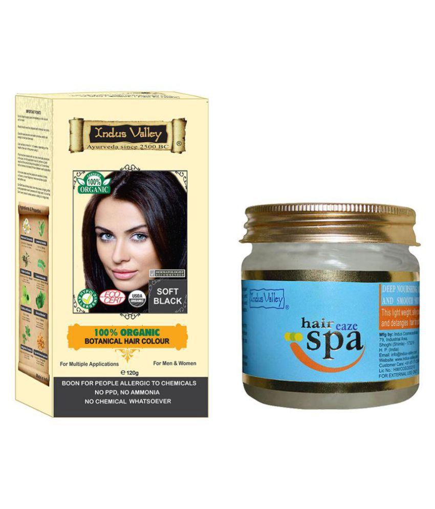 Indus Valley Botanical Soft Black Hair Color For Allergic Sufferers With Hair Eaze Spa Mask