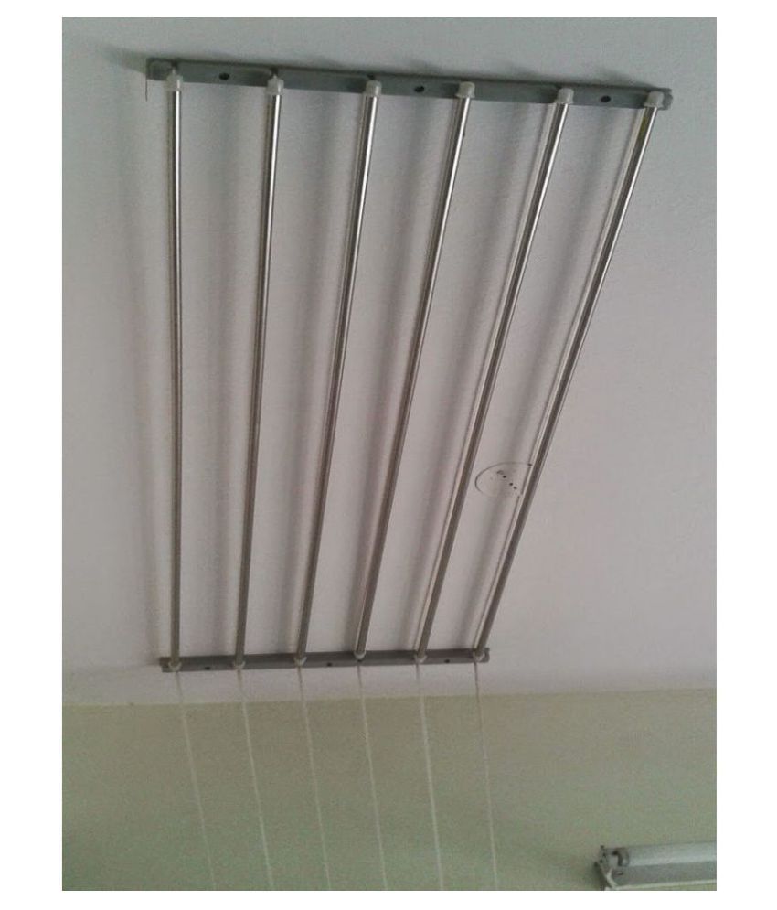 Wel Tech Stainless Steel Rust Proof Ceiling Cloth Dryer Stand Rack With Individual Drop Down Railers 7 Ftx6 Pipes 42 Rft