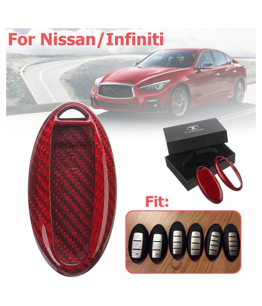 For Nissan Infiniti GTR Red Remote Key Fob Case Shell Cover #Real Carbon Fiber