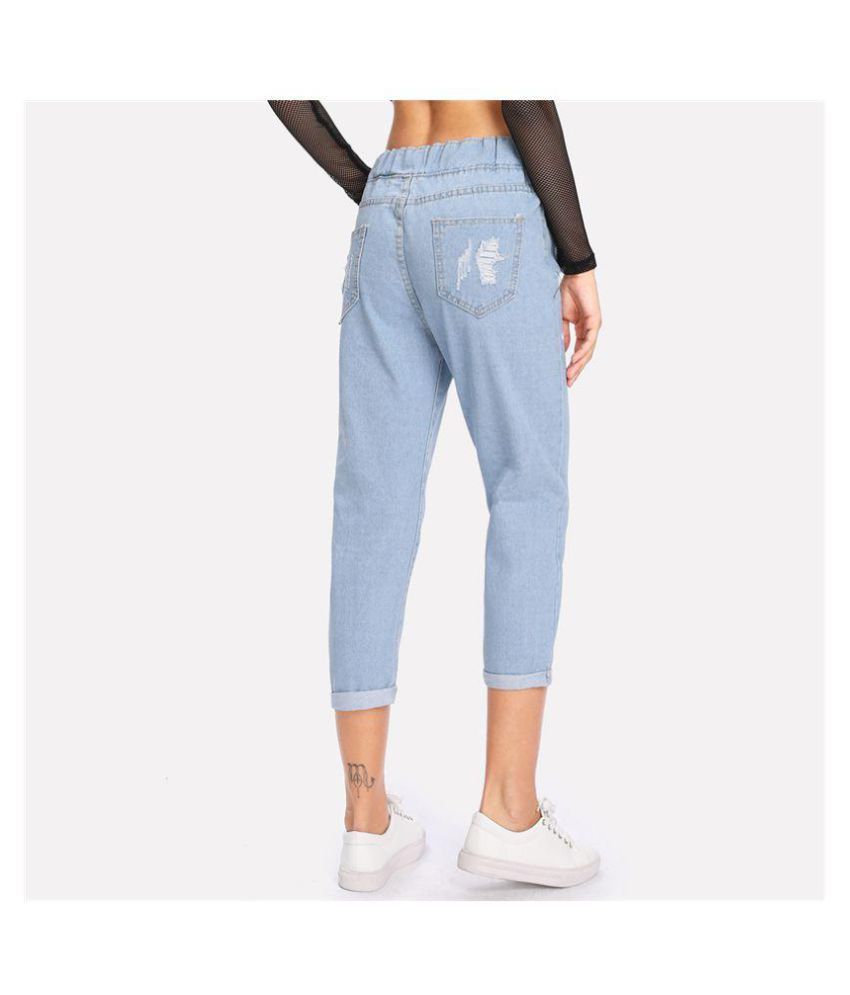 ripped cuffed offset printing jeans
