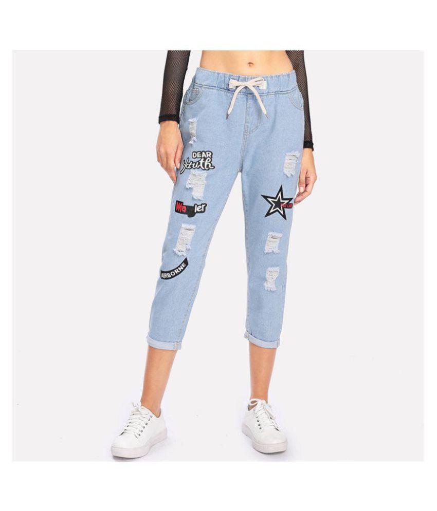 ripped cuffed offset printing jeans