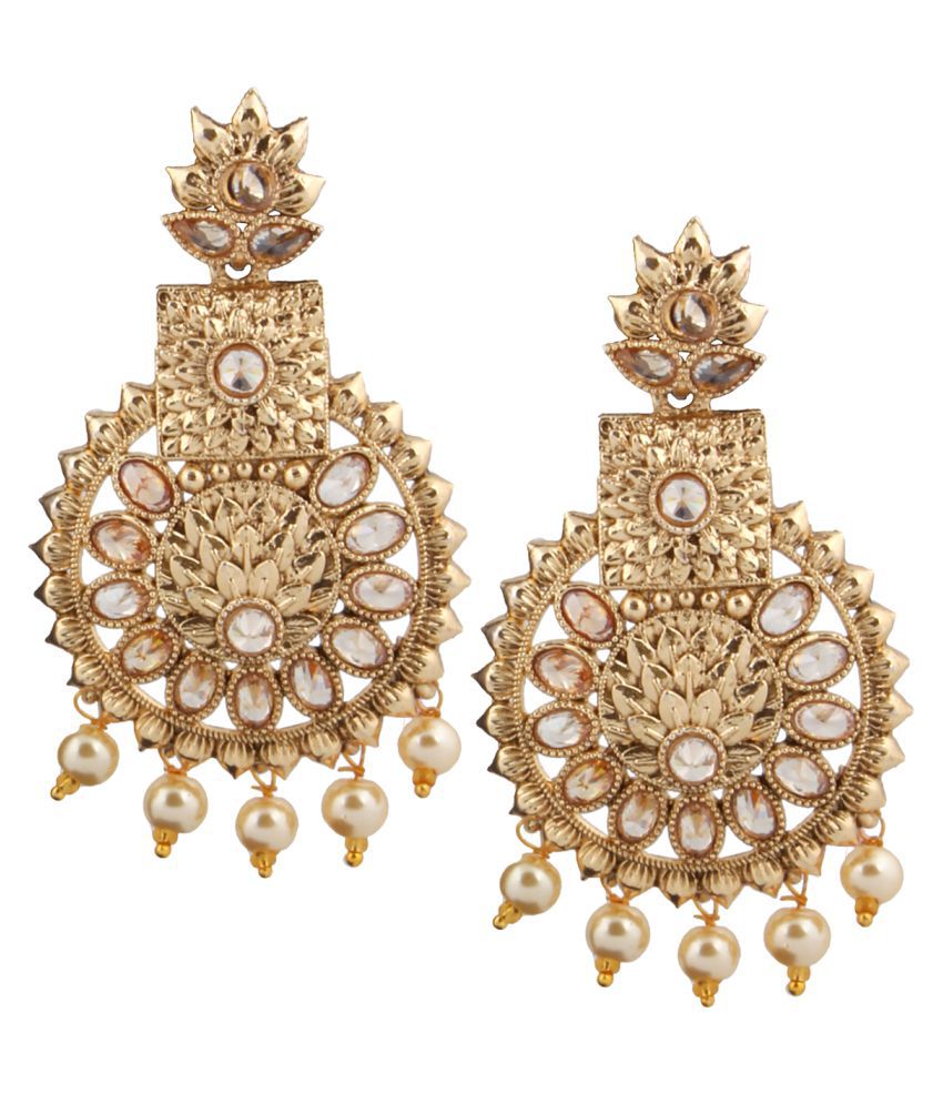     			Piah Fashion Gold Plated Drop Earrings with Pearl Border Brass Dangle Earring