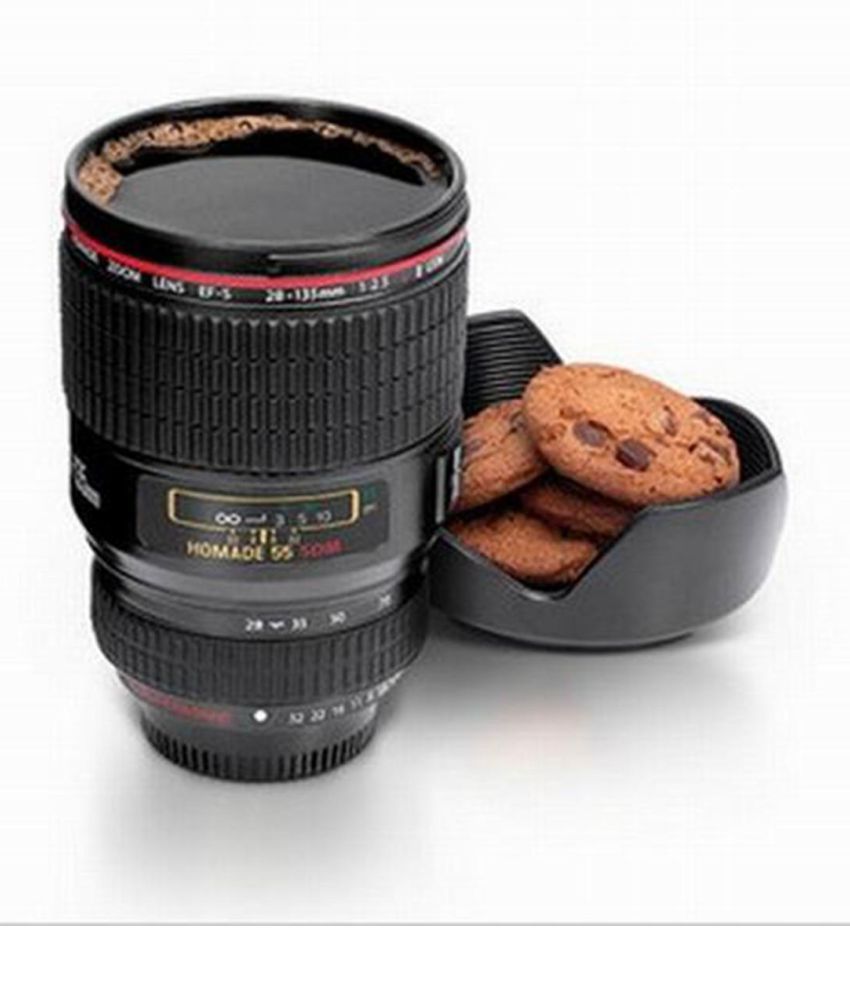 Creative Mug Camera Lens Shaped Cup Travel Coffee Cup Office Drinking Cup Black