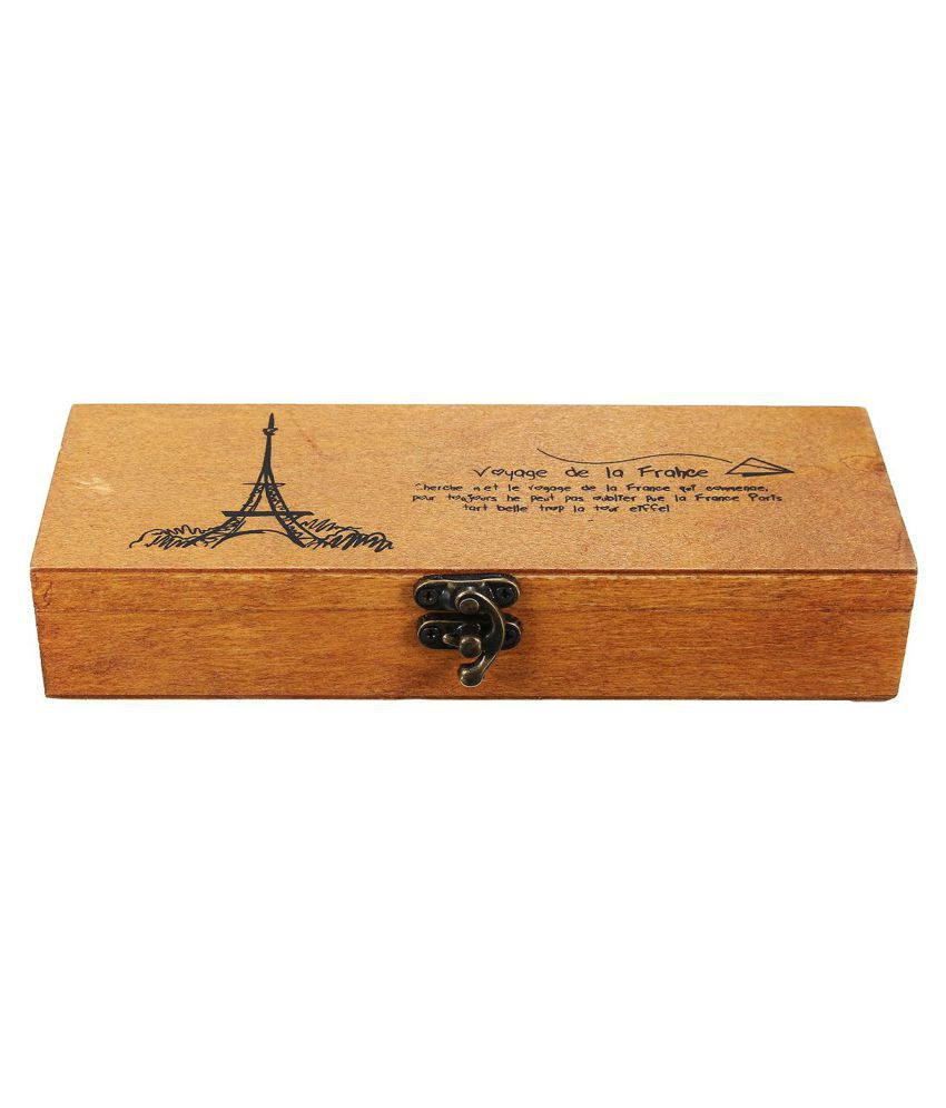 Retro Eiffel Tower Pen Pencil Case Holder Stationery Storage Wood Wooden Box Nos 