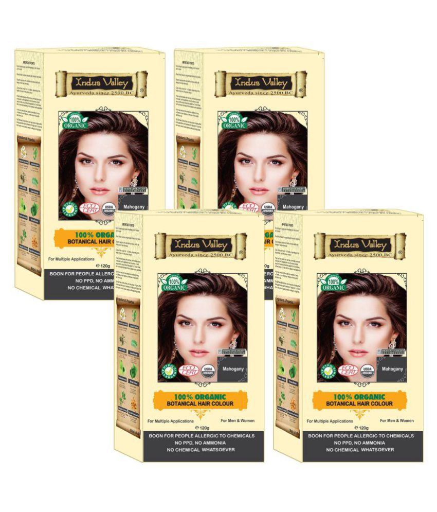 Indus Valley 100% Botanical Halal Certified Hair Colour For Sensitive Skin  Semi Permanent Hair Color Mahogany 480 gm Pack of 4: Buy Indus Valley 100%  Botanical Halal Certified Hair Colour For Sensitive