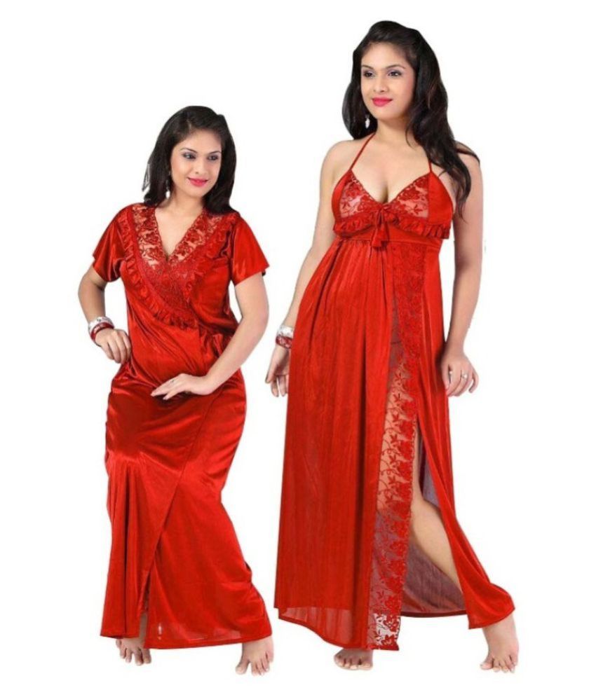     			Romaisa Lace Nightsuit Sets - Red